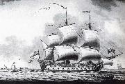 Francis Swaine A drawing of a British two-decker off Calshot Castle china oil painting artist